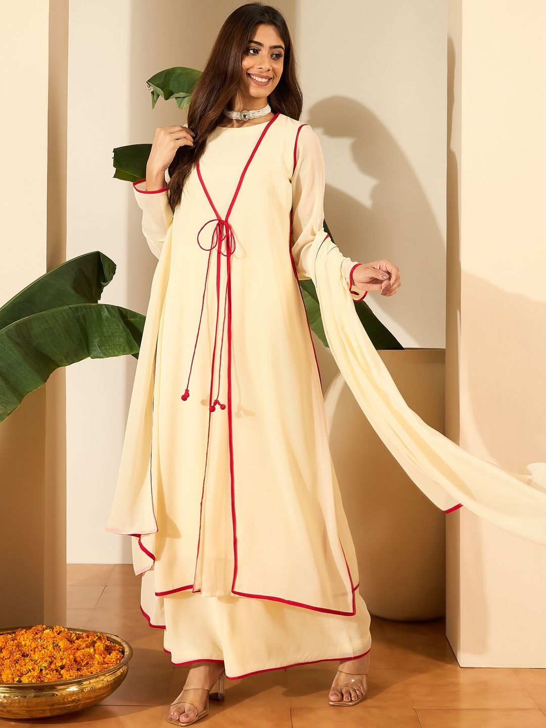 Dhiyona IN Women Layered Kurta with Palazzos & With Dupatta