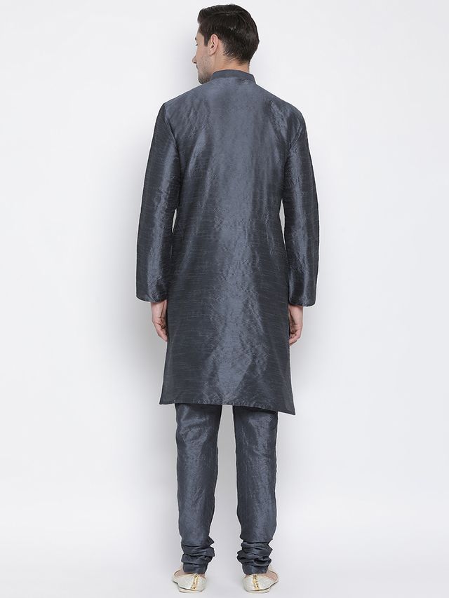Men's Grey Silk Blend Straight Kurta Pyjama Set