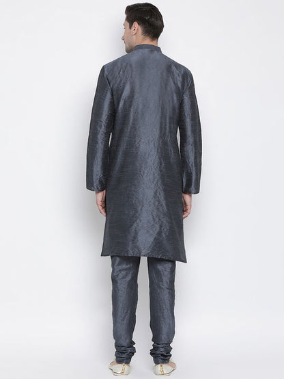 Men's Grey Silk Blend Straight Kurta Pyjama Set