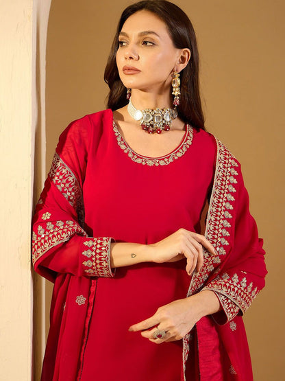 Dhiyona IN Women Ethnic Motifs Embroidered Regular Kurta with Palazzos & With Dupatta