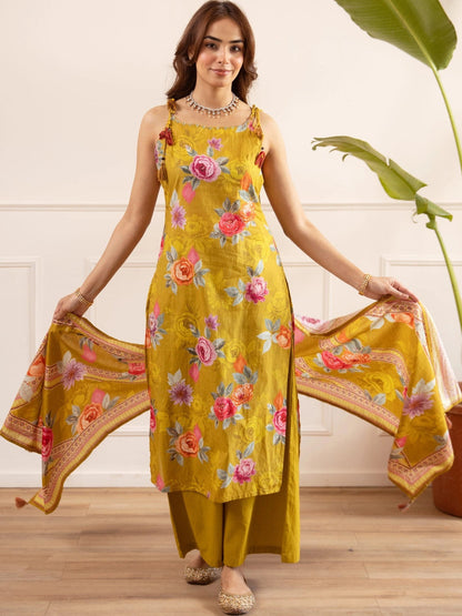 Women Floral Printed Regular Pure Cotton Kurta with Palazzos & With Dupatta