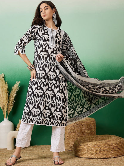 Printed Pure Cotton Round Neck Kurta & Trousers Kurta Set