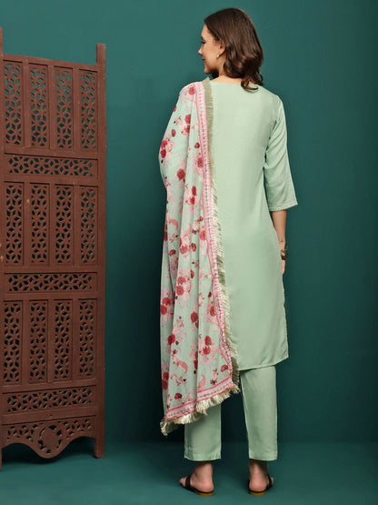 Floral Embroidered Kurta & Trouser With Dupatta