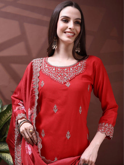 Dhiyona SN Embroidered Round Neck Kurta & Sharara With Dupatta