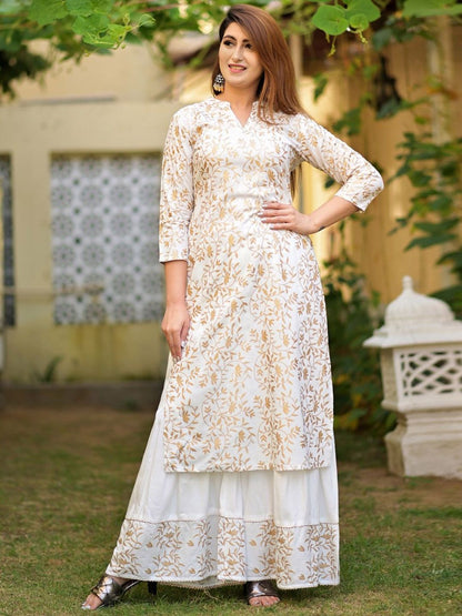 Dhiyona KL Women Floral Printed Regular Pure Cotton Kurta with Sharara & With Dupatta