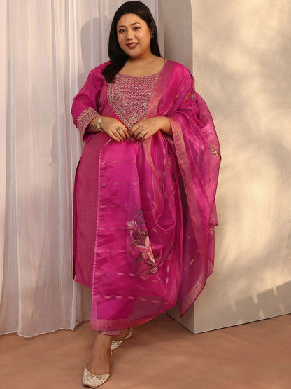 Dhiyona Women's Plus Size Ethnic Motifs Embroidered Kurta with Patiala & Dupatta