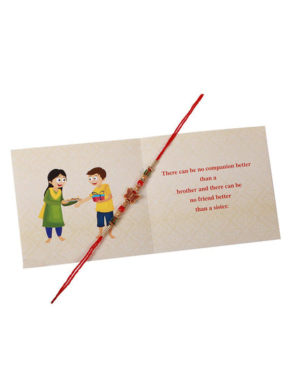Dhiyona Butterfly Charm Beaded Rakhi Greeting Card & Roli Chawal