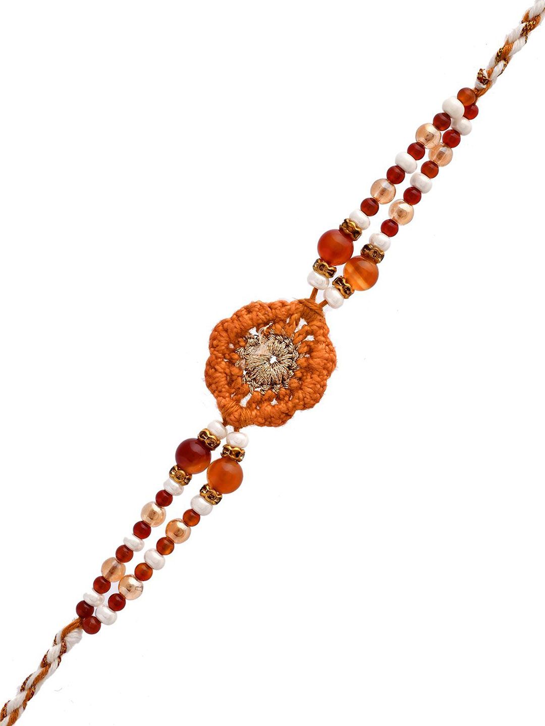 Dhiyona Brown Wool Knitted & Beaded Rakhi With Roli Chawal & Greeting Card