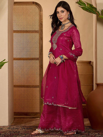 Dhiyona SN Women Floral Embroidered Kurta With Palazzos & Dupatta