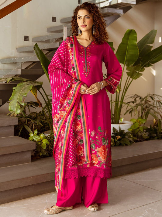 Dhiyona KL Women Floral Printed Sequinned Kurta with Palazzos & Dupatta