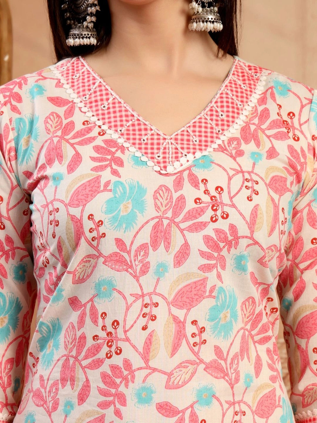 Women Floral Printed Regular Pure Cotton Kurta with Trousers & With Dupatta