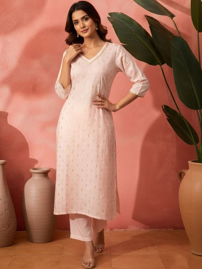 Printed V-Neck Kurta & Trousers