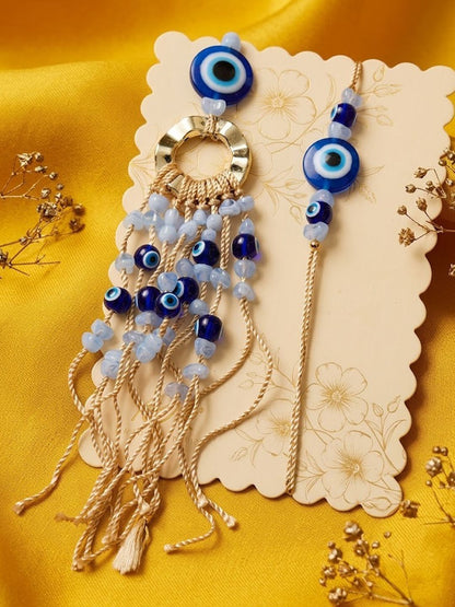 Dhiyona Set Of 2 Gold Toned Round Evil Eye Bhaiya Bhabhi Rakhi