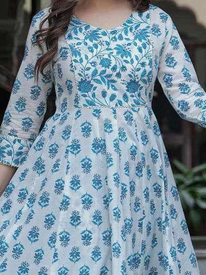 Dhiyona KL Women Floral Printed Regular Pure Cotton Kurta with Trousers & With Dupatta