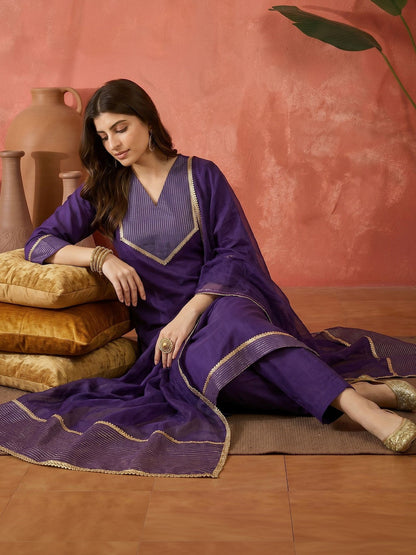 Embroidered V Neck Kurta Sets