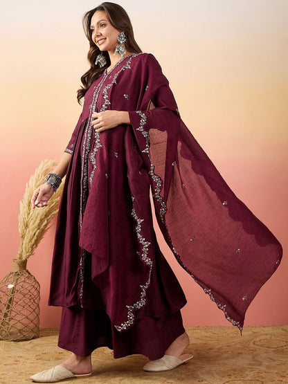 Dhiyona SN Embroidered Kurta With Palazzos & Dupatta
