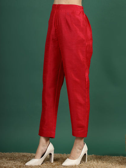 Pink V-Neck Straight Kurta & Trouser With Printed Dupatta