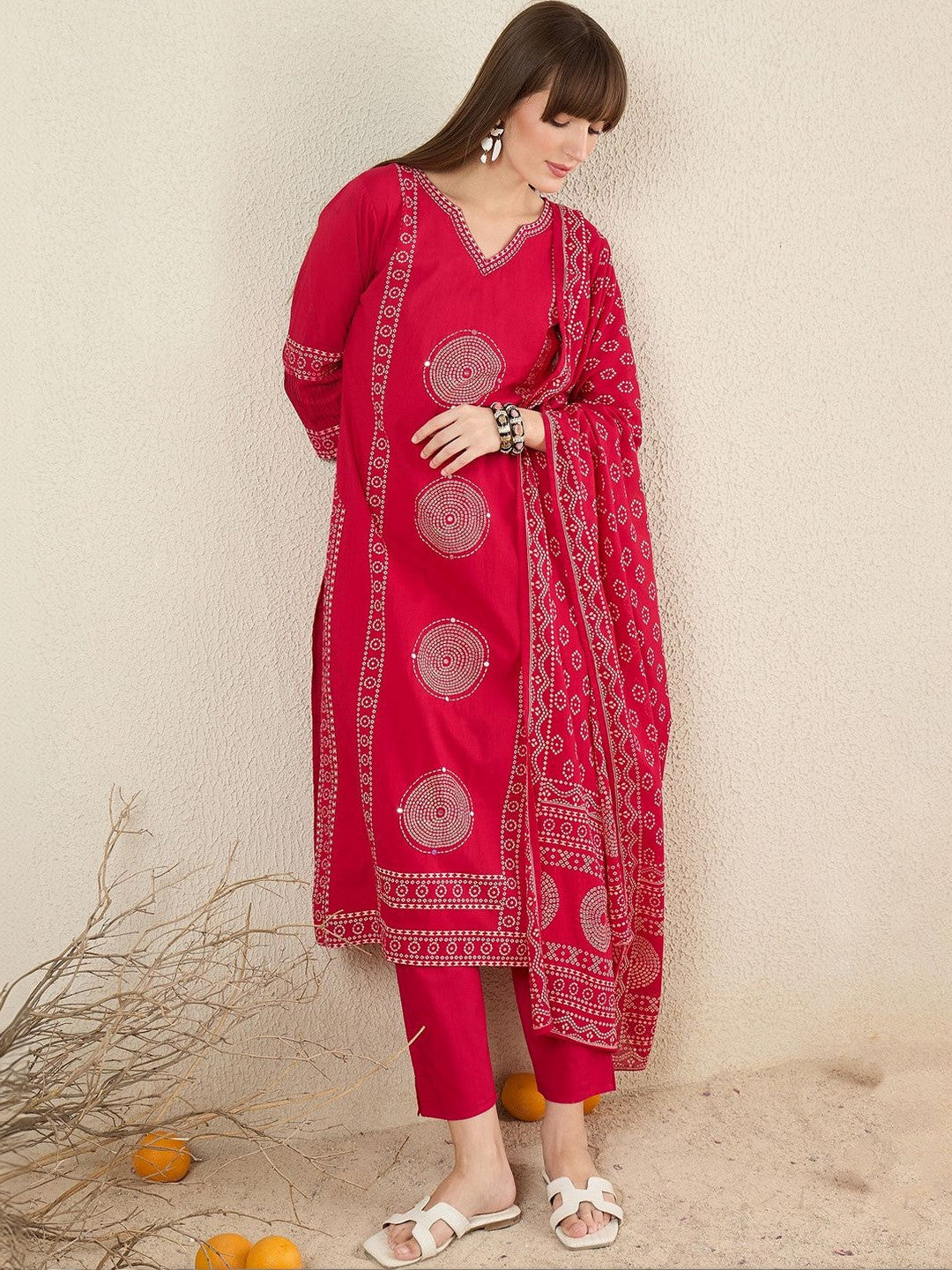 Women Ethnic Motifs Printed Regular Pure Cotton Kurta with Trousers & With Dupatta