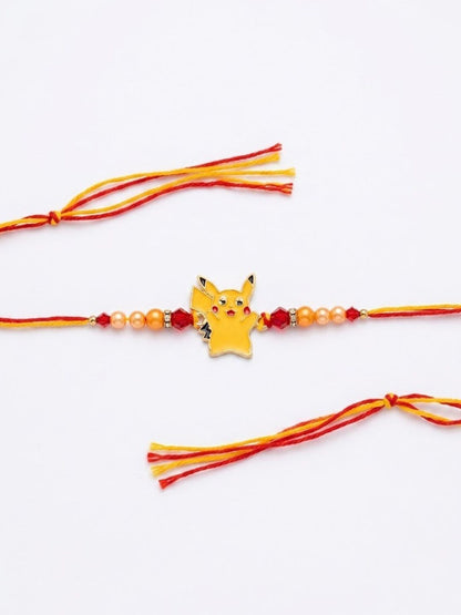 Dhiyona Kids Pikachu Pokemon Cartoon Yellow & Red Thread Rakhi