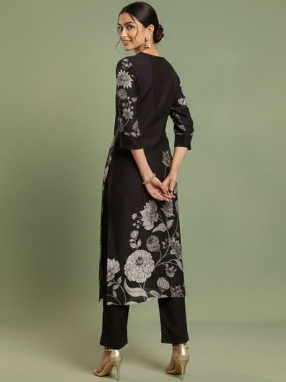 Printed Mandarin Collar Kurta & Trousers