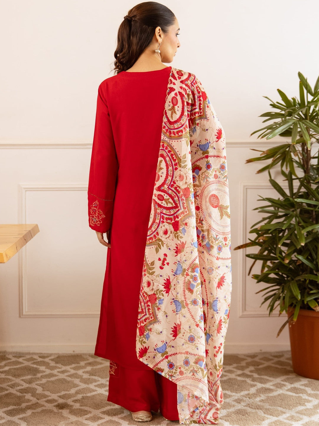 Printed Straight Kurta & Trousers With Dupatta