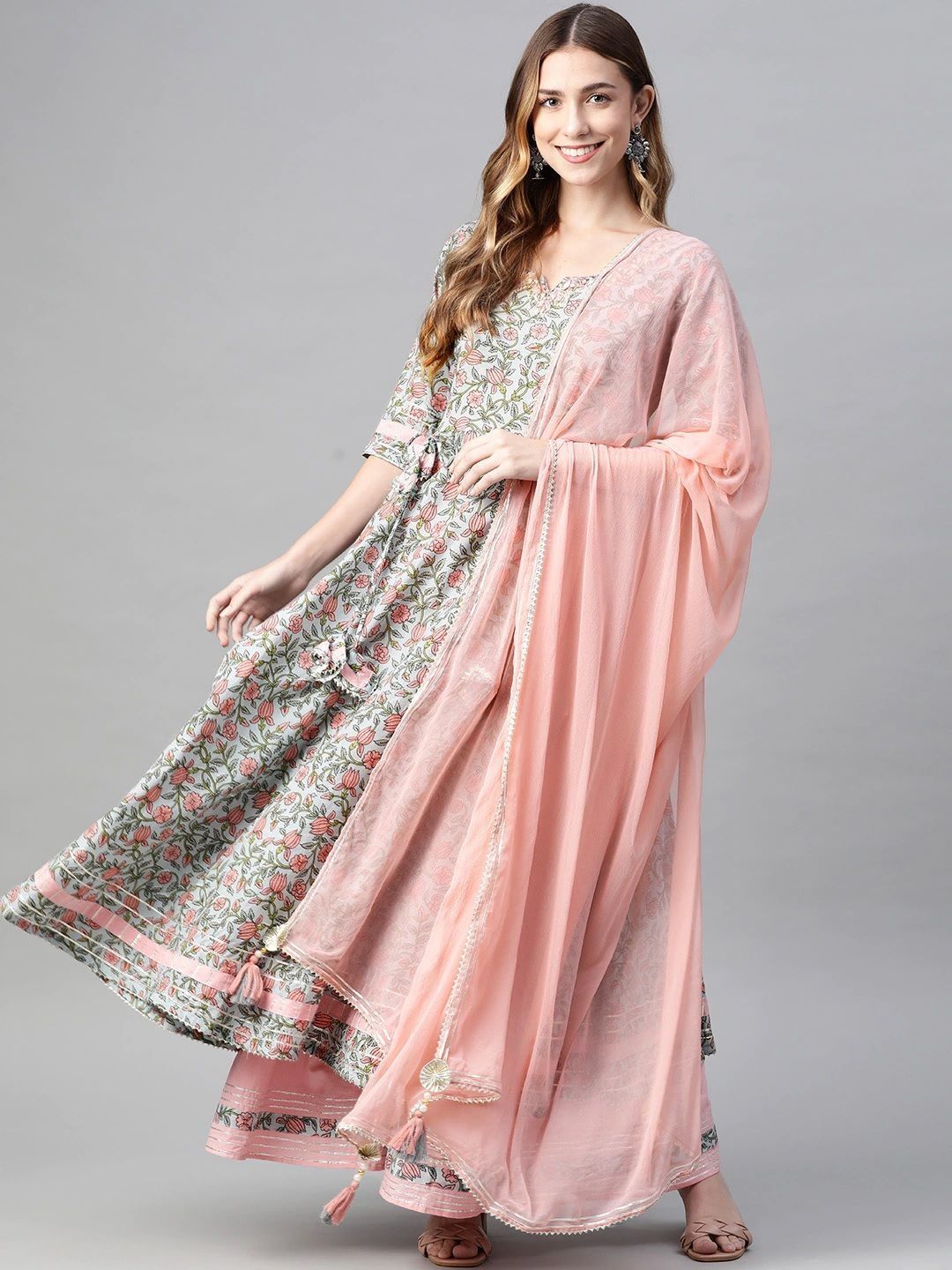 Dhiyona KL Women Floral Printed Pure Cotton Kurta with Palazzos & With Dupatta