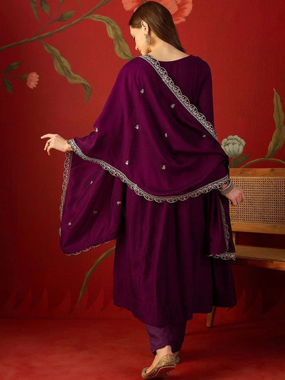 Women Embroidered Regular Thread Work Kurta with Trousers & With Dupatta