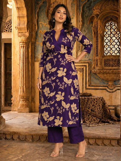 SASHA ORCHID PRINTED COTTON KURTA PANT SET