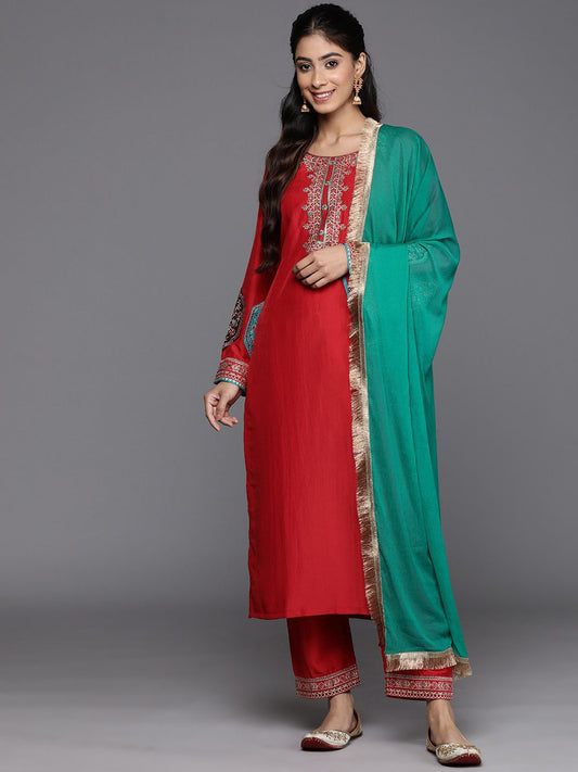 Dhiyona VA Women'sFloral Yoke Design Sequinned Kurta With Trousers & Dupatta