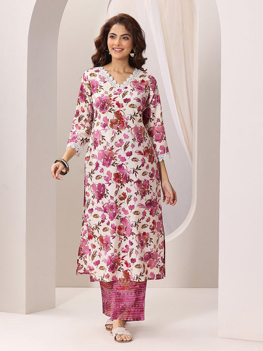 Women Floral Printed Regular Kurta with Trousers