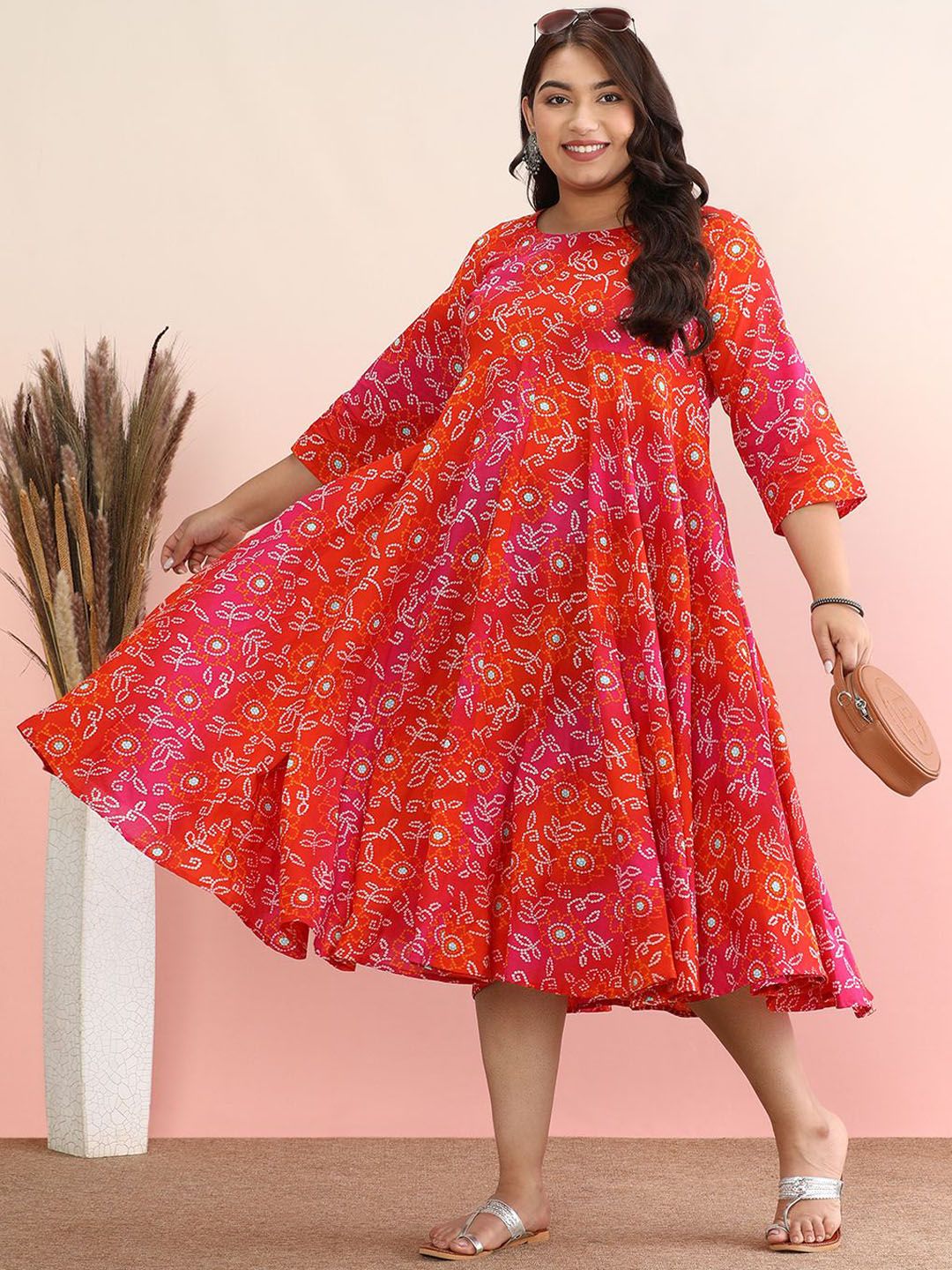Dhiyona AY Women's Plus Size Ethnic Motifs Printed Pure Cotton A-Line Ethnic Dress