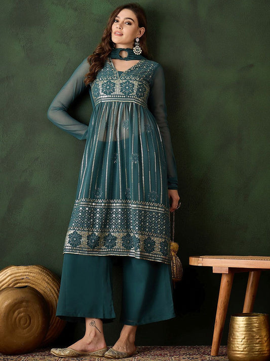 Dhiyona SN Embroidered Nayra Cut Kurta Sets