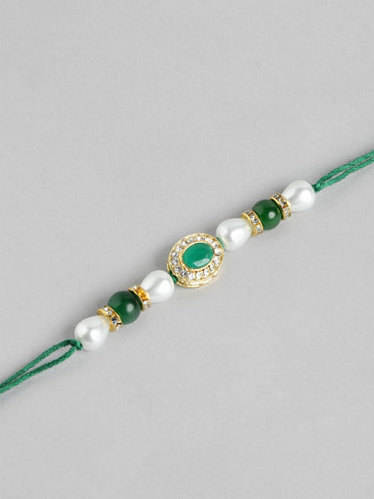 Dhiyona Unisex Set of 2 Beaded Bhai Bhabhi Rakhis With Roli & Chawal