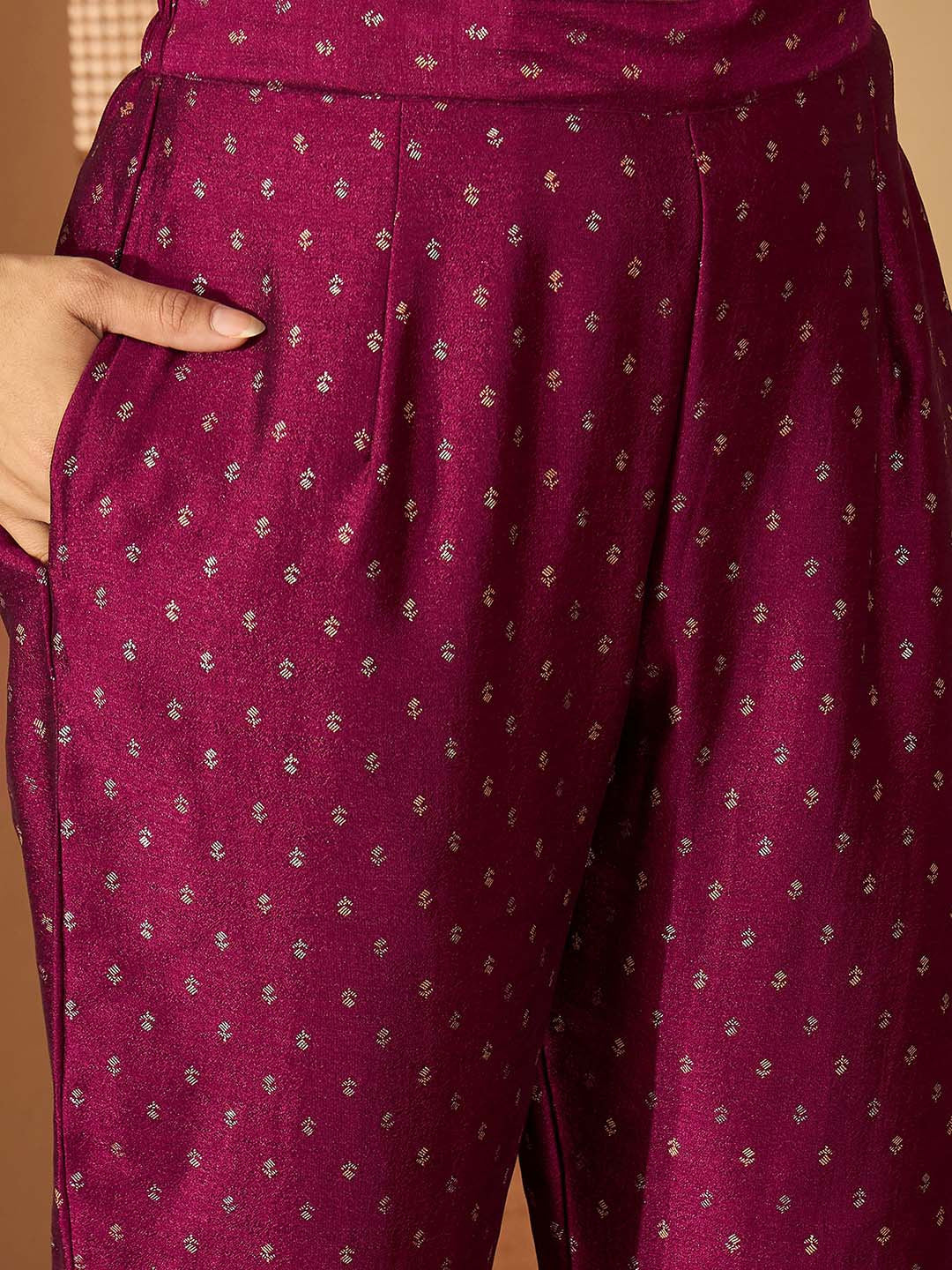 Foil Printed Embroidered Kurta With Trouser & Dupatta