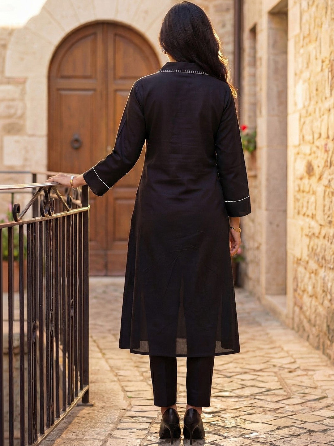 Pure Cotton A-Line Kurta With Trousers