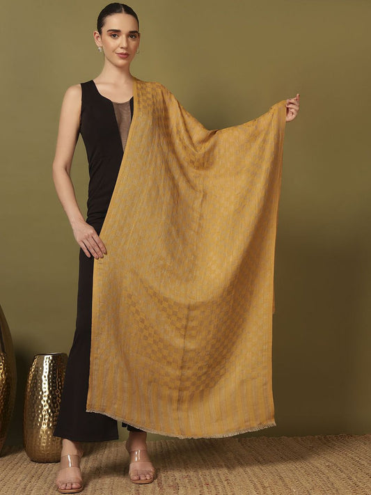 Dhiyona PA Checked Zari Reversible Fringed Shawl
