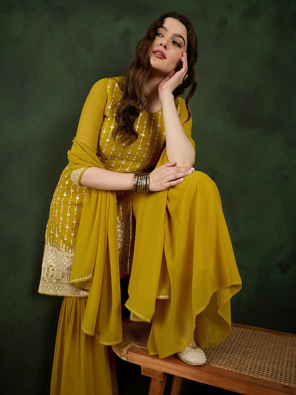 Dhiyona SN Embroidered Kurta With Sharara & Dupatta