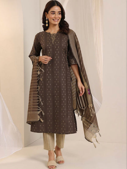 Women Ethnic Motifs Printed Regular Thread Work Kurta with Trousers & With Dupatta