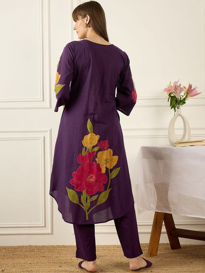 Dhiyona IE Printed Round Neck Three-Quarter Sleeves Pure Cotton Tunic And Trousers