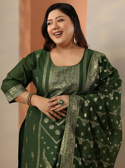 Dhiyona Women's Plus Size Ethnic Motifs Embroidered Kurta with Trousers & Dupatta