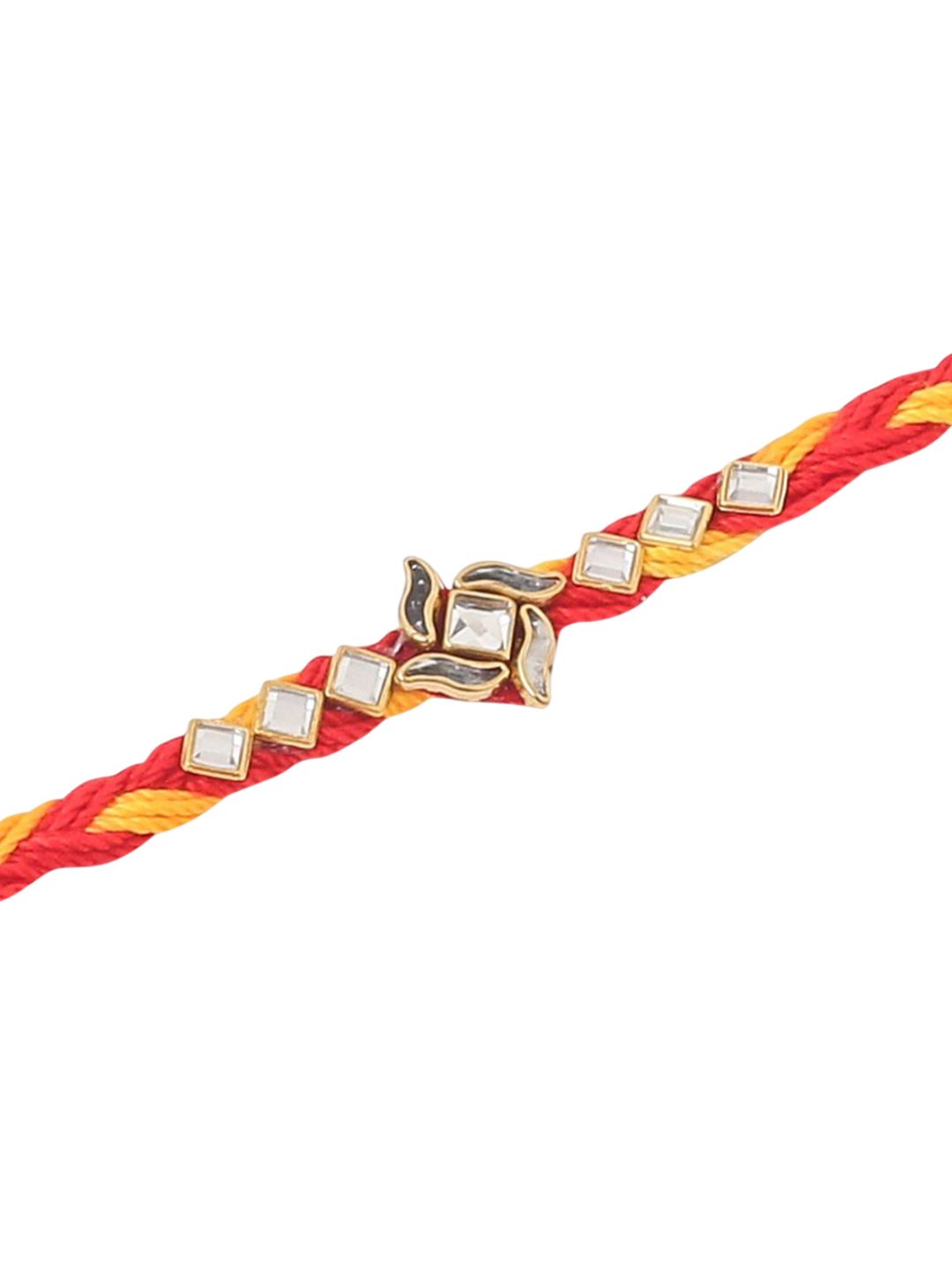 Dhiyona Set Of 6 Kundan Studded Floral Thread Rakhis With Roli Chawal Chandan & Mishri