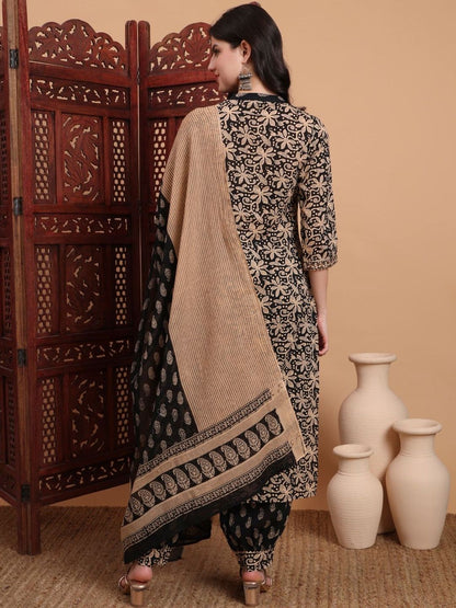 Dhiyona KL Women Ethnic Motifs Printed Regular Pure Cotton Kurta with Dhoti Pants & With Dupatta