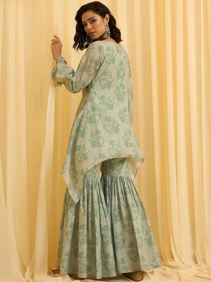 Dhiyona CH Embroidered Printed Kurta With Sharara