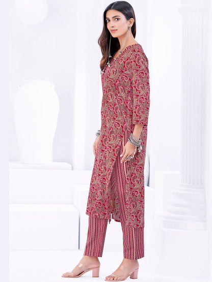 Printed Pure Cotton V-Neck Kurta & Trousers With Dupatta