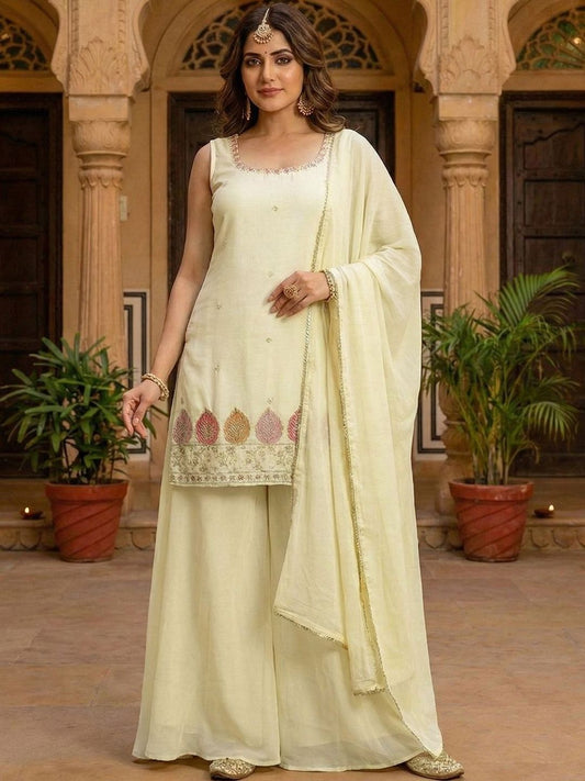 Dhiyona SN Embroidered Square Neck Kurta Palazzos & Dupatta
