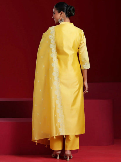 Women's LB Art Yellow Embroidered Chanderi Silk Straight Suit With Dupatta