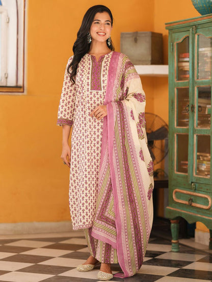 Dhiyona RR Women's Ethnic Motifs Printed Pure Cotton Kurta with Trousers & Dupatta