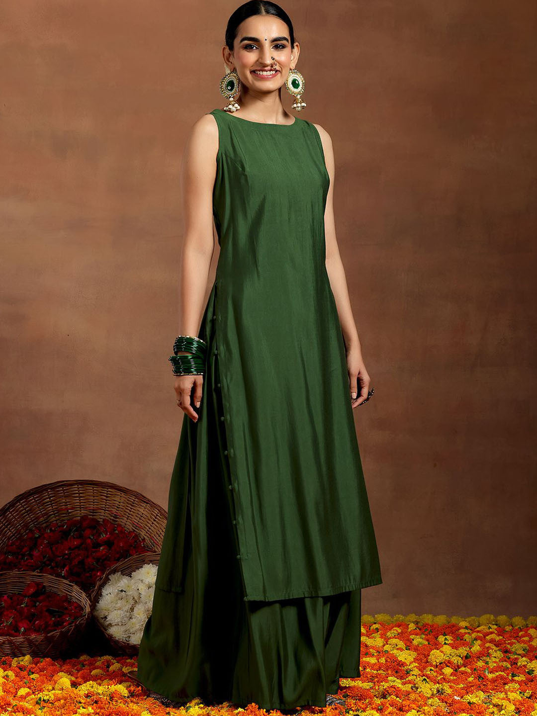 Straight Kurta With Palazzos & Dupatta