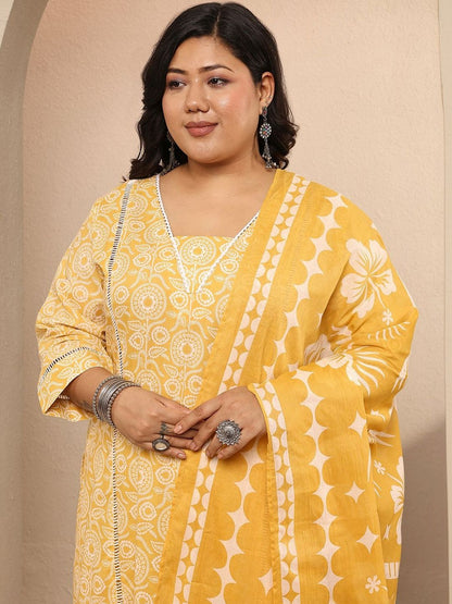 Dhiyona Women's Plus Size Ethnic Motifs Printed Kurta with Trousers & With Dupatta