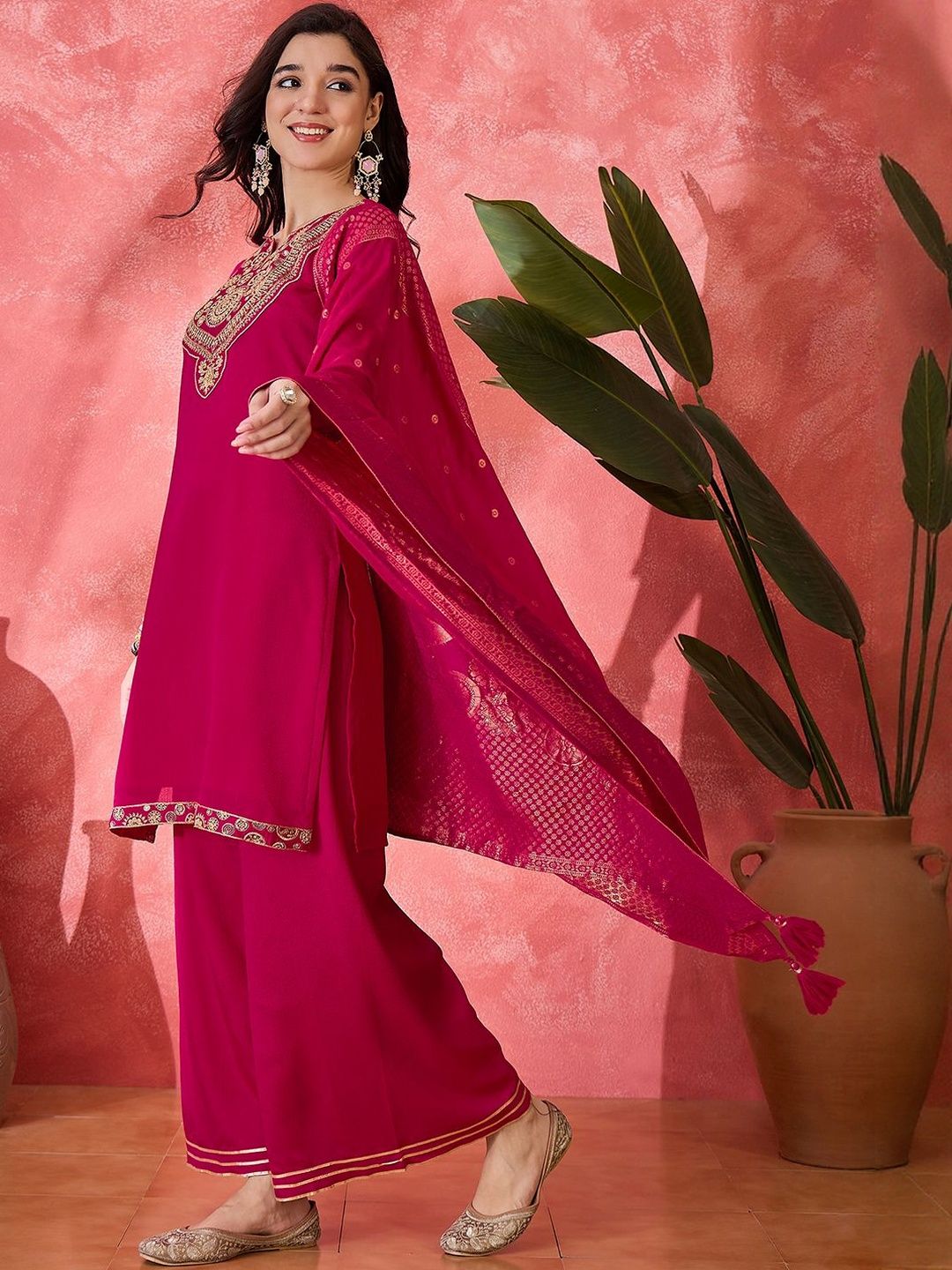Dhiyona SN Women Ethnic Motifs Embroidered Thread Work Kurta with Palazzos & Dupatta
